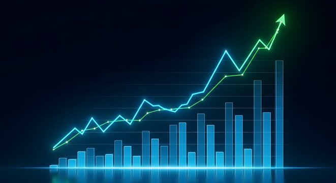 Glowing neon graph shows upward trend and growth - Powered by Adobe