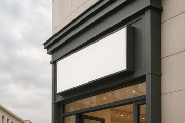 Blank Storefront Signboard Mockup on Modern Building Exterior