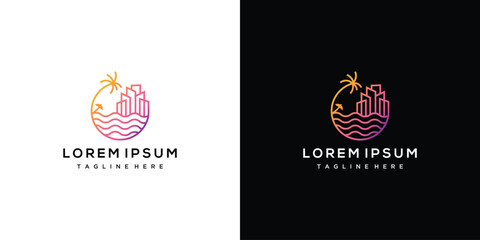 Illustration of a sea building logo. Vector logo design template elements of a sea building.