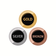 Gold silver and bronze medals on a white background