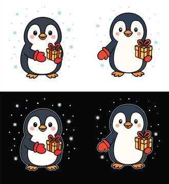 Christmas Penguin Gift Time T-Shirt Design