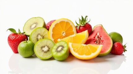 Assortment of Fresh and Healthy Fruits on White Background.
