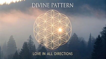 Sacred Geometry Mandala with Glowing Light Over Forest Trees