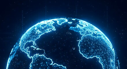 Glowing digital earth globe with blue neon lights