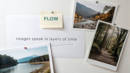 Scene of overlapping photos and note labeled Flow