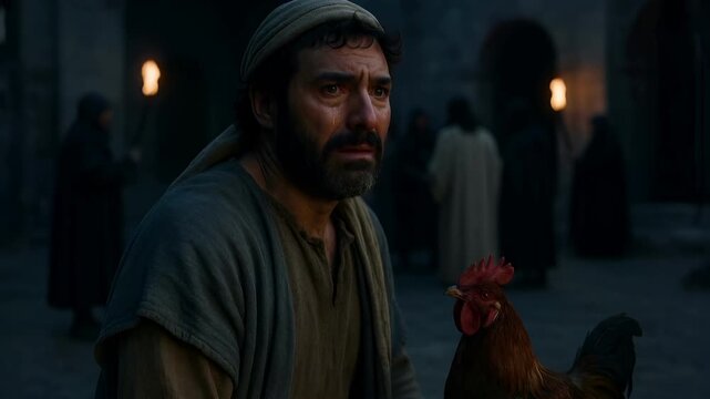 Peter Denies Jesus Three Times Before the Rooster Crows