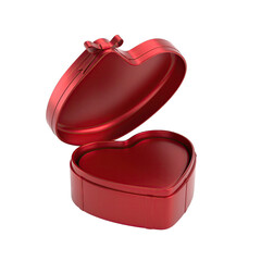 Open Red Heart Shaped Gift Box With Ribbons and Bow Isolated on a Transparent Background with Subtle Reflections Ideal for Valentines Day and Romantic Occasions