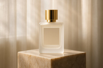 Elegant Beauty Fragrance Shot With Soft Curtains and Warm Light