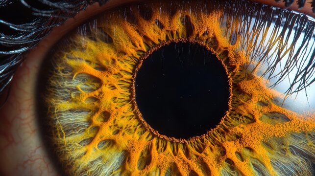 Iris texture mapping extreme closeup surface patterns golden amber iris detailed fiber structures professional macro photography