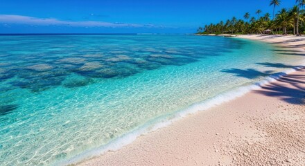 Tropical Paradise Beach with Turquoise Ocean and Palm Trees