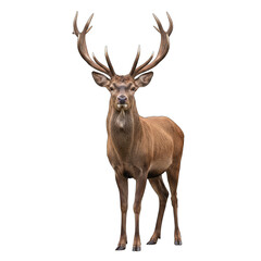 Majestic Red Deer Stag Sculpture With Large Antlers Isolated On Transparent Background Detailed Wildlife Art Studio Shot