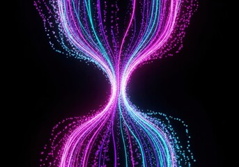 Vibrant digital data flow stream with neon particle lines effect