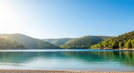 Pristine Secluded Bay with Turquoise Water and Lush Forested Hills