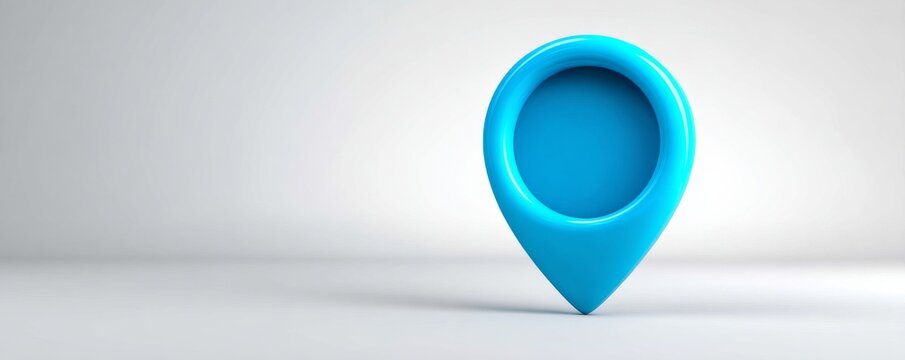 Abstract 3D Render Blue Glossy Map Pointer, Location Icon, Minimalist Design, Navigation Symbol map, gps