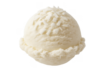 Vanilla ice cream scoop with coconut flakes on transparent background