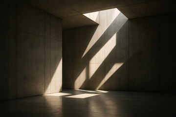 Minimal Concrete Room With Geometric Sunlight Casting Dramatic Shadows