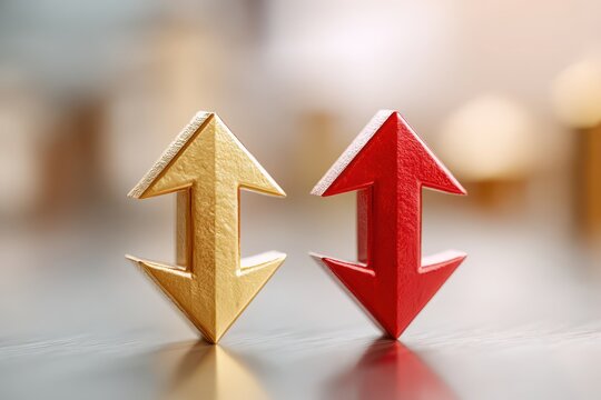 Dynamic 3D red and gold arrows indicating upload, download, or two-way transfer.