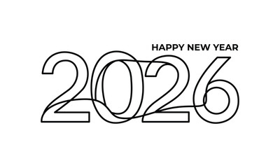 Minimalist single line drawing celebrating the arrival of 2026