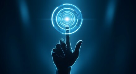 Finger touching glowing futuristic digital interface circle