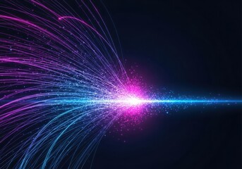 Abstract digital data stream lines and particle explosion glow