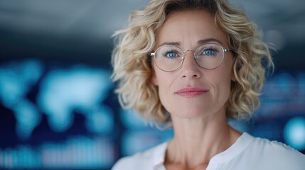 European Female Professor Giving Lecture with Holographic Charts