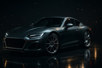Luxury Sports Car in Dark Studio with Dramatic Lighting