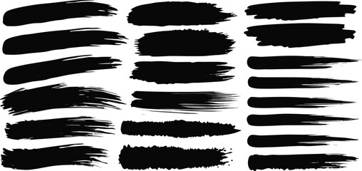 Hand-drawn black paint brush strokes and grunge artistic texture set