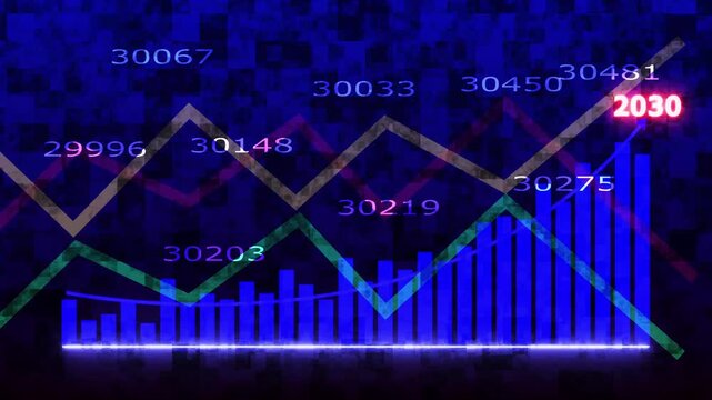 2030 Business growth graph concept in allusive graph chart showing marketing sales profit increasing to future target.Business growth graph concept in allusive graph chart showing marketing sales 