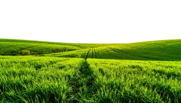 Lush Green Fields Stretching Towards The Horizon Under A Clear Blue Sky in Rural Landscape
