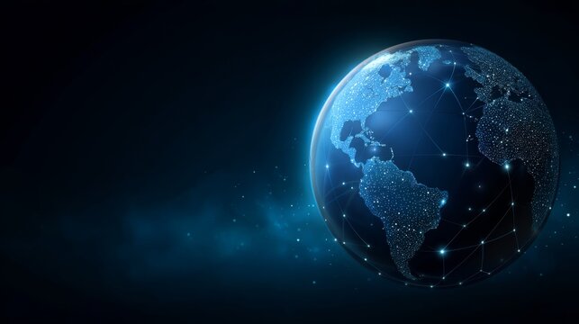Global Network Blue Sphere, Connected World, Digital Earth, Global Connectivity Global networking, digital world