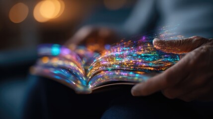 Fototapeta premium Student Reading AI-Generated Holographic Book