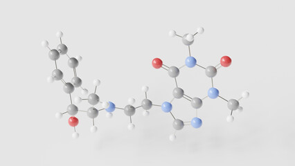 cafedrine molecule 3d, molecular structure, ball and stick model, structural chemical formula cardiovascular stimulant