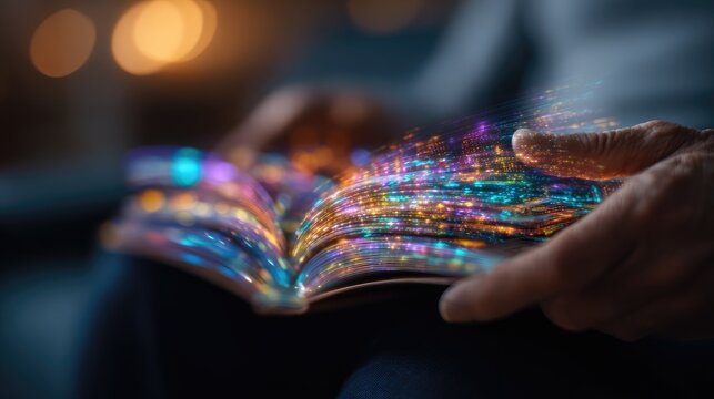 Student Reading AI-Generated Holographic Book