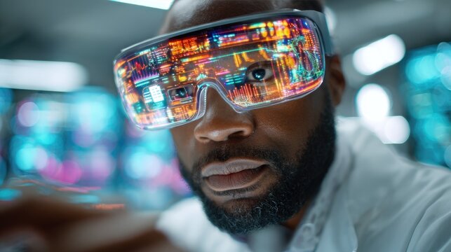 Scientist Using Augmented Reality Headset in Laboratory