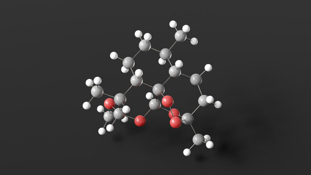 artemether molecule 3d, molecular structure, ball and stick model, structural chemical formula antimalarial agent