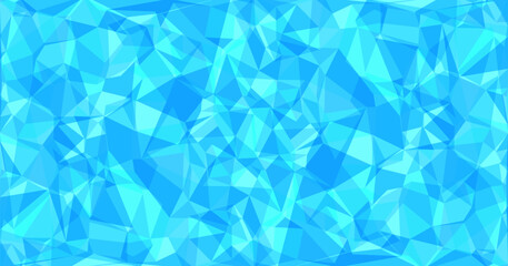 Abstract blue low poly background composed of triangular geometric shapes with varying shades of cyan and aqua. The faceted polygon texture creates a modern, crystalline aesthetic suitable for digital