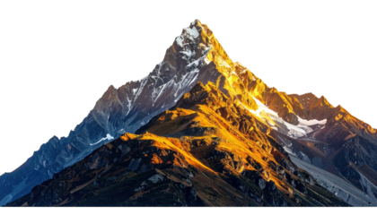 Majestic Mountain Peak Illuminated by Sunset with Golden Light in the Outdoor Wilderness