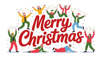 Joyful Christmas: A vibrant scene captures the spirit of Christmas, featuring people rejoicing and celebrating the festive season. People spread cheer with confetti and holiday joy. 