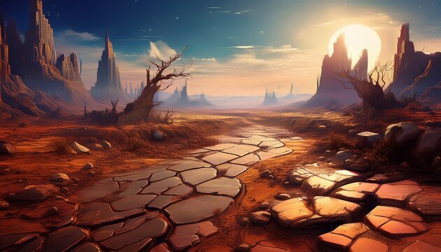 desolate wasteland cracked earth twisted metal backdrop wasteland - Powered by Adobe