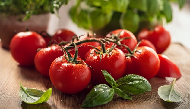 fresh farm to table tomatoes and basil close up generative ai - Powered by Adobe