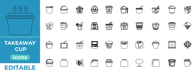 Takeaway Cup line icon set
