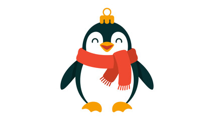 Happy penguin with red scarf: This cheerful cartoon penguin, adorned with a cozy red scarf and festive ornament, brings a sense of joy and playful charm, embodying the spirit of winter holiday season.