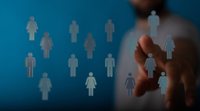 Concept of global connection and networking. Person pointing to network icons. Teamwork and future concepts. - Powered by Adobe