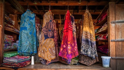 traditional batik workshop displaying vibrant fabric creations generative ai