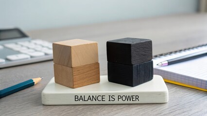 Two wooden blocks stacked demonstrating concept of balance