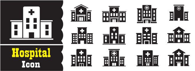 Set of Hospital building Icon, Hospital building Vector Collection