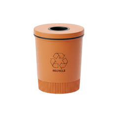 Orange Recycling Bin With Recycle Symbol And Text Isolated On Transparent Background Studio Shot With Clean Lighting
