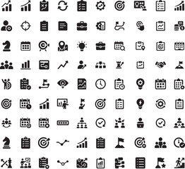 Fototapeta premium Set of icons with concepts of business planning scheduling success teamwork and solution development marketing in simple black and white