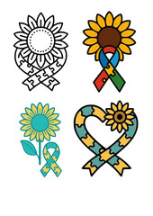 autism symbols - set of vectors - sunflower and puzzle