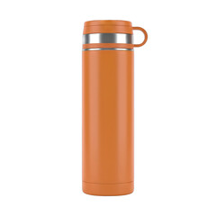 Orange Stainless Steel Insulated Water Bottle with Silver Accents and Carrying Loop Isolated on Transparent Background Realistic 3D Rendering